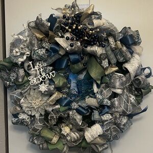 Beautiful Blue and Silver Holiday Backlit Christmas Wreath